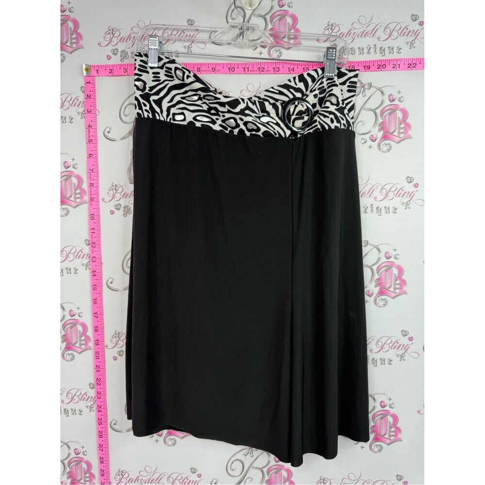 Y2K skirt zebra Black A-Line Skirt with Black & White Animal Print Waistband